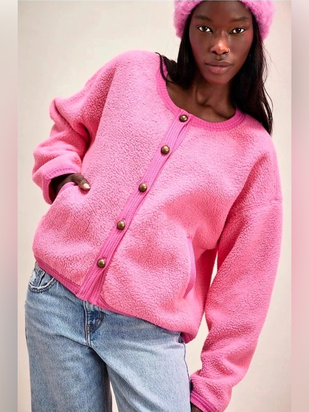 NWOT Free People Hug Me Sherpa Cardi in Sunset Sangria color